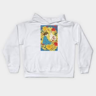 The white rabbit and the little girl on the moon Kids Hoodie